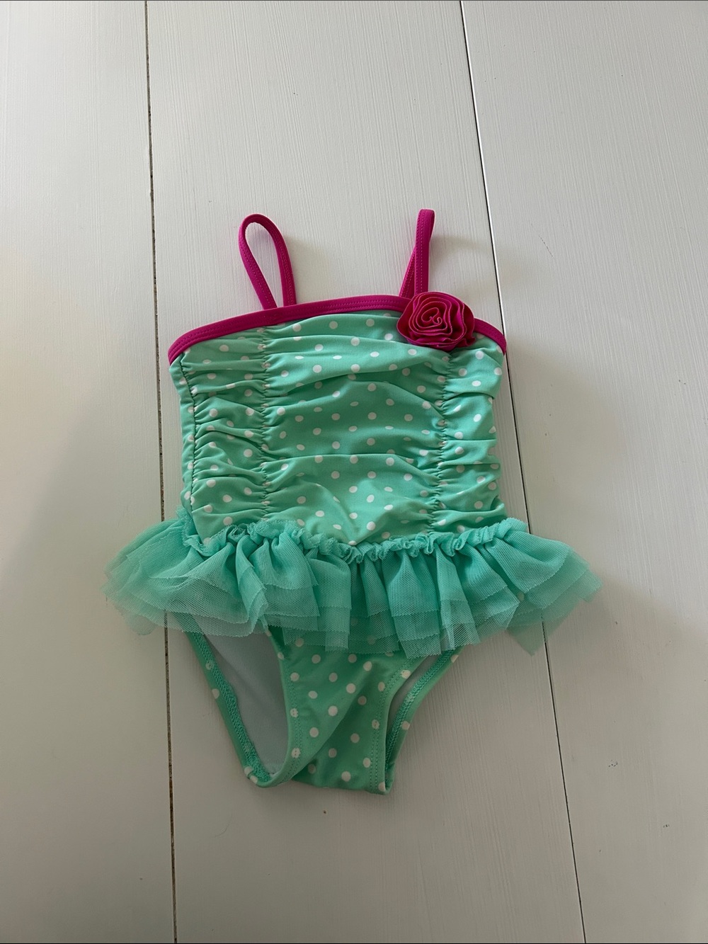 Circo Mint Green Polka Dot One-Piece Swimsuit with Pink Trim